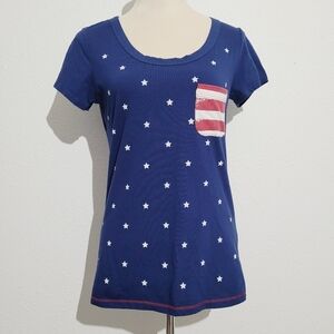 GREEN SOURCE AMERICANA AMERICAN FLAG RED T-SHIRT WOMEN'S SMALL 4th Of July